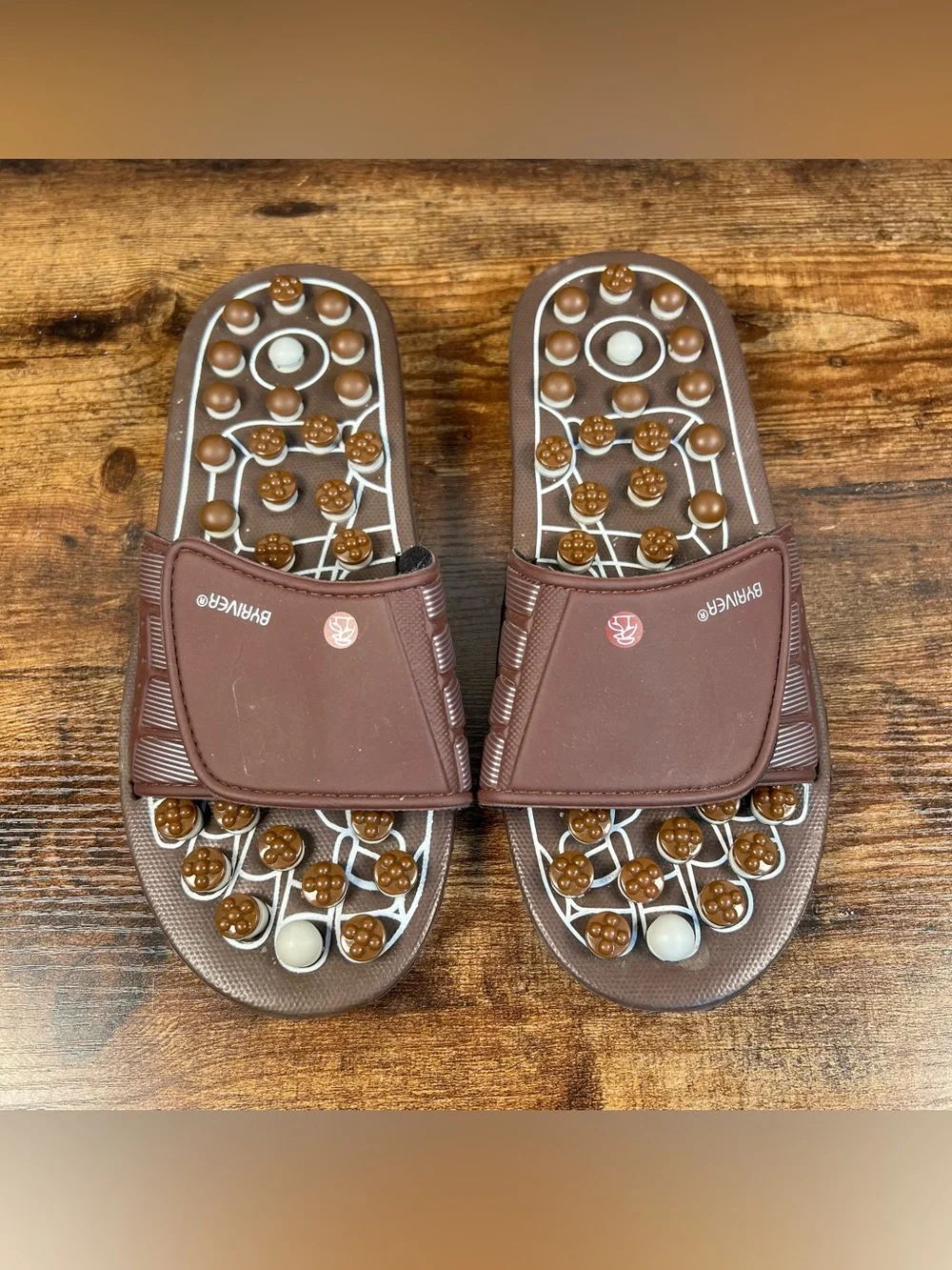 Byriver Massage Slides Shoes Sandals Brown Acupressure Slipper Large 9.5/10.5 M